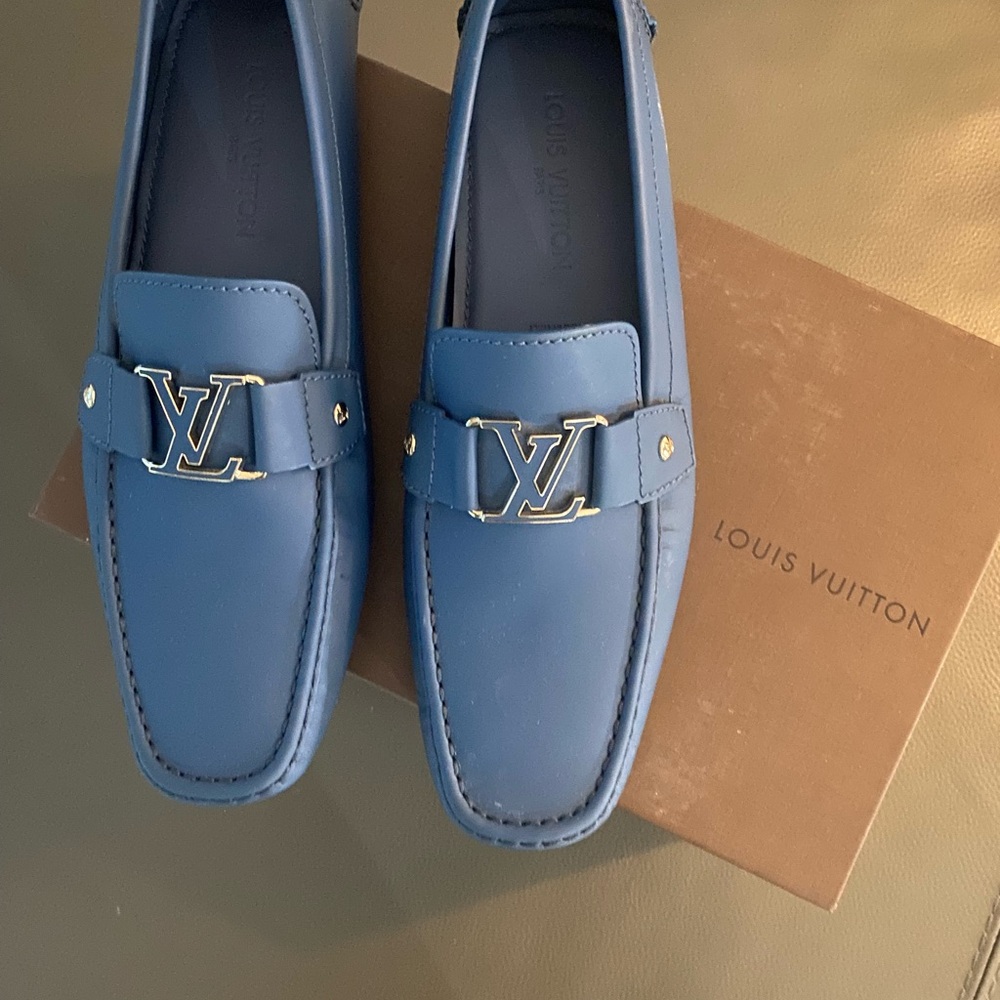 Louis Vuitton Men's Loafers in Blue with Gold Accents